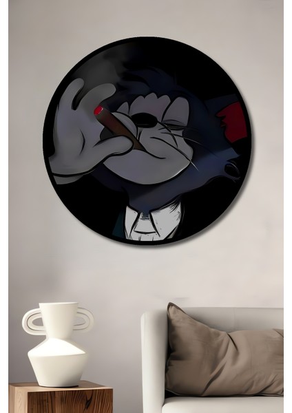 Tom Kedi Mafya Yağlı Boya Görünümlü Dekoratif Ahşap Tablo Yuvarlak Tablo fiyatları