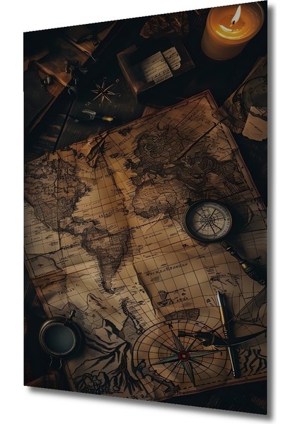 Eski Dünya Haritası Pusula Desenli Ahşap Dekoratif Tablo Dikdörtgen Tablo modelleri