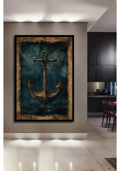 Altın Çapa Dünya Haritası Suluboya Görünümlü Dekoratif Ahşap Tablo Dikdörtgen Tablo fiyatları