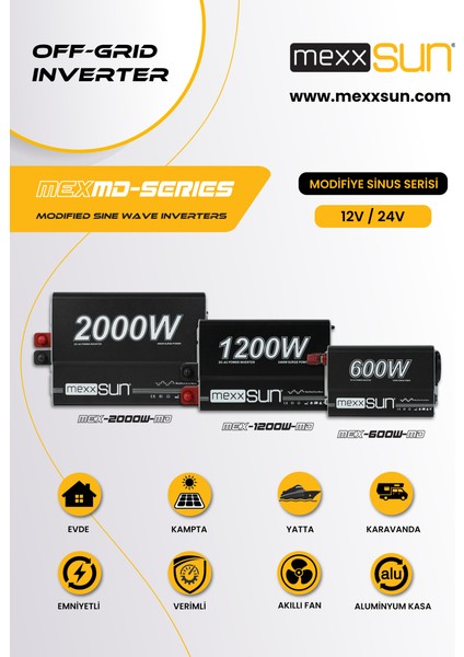 - Inges 24 Volt 1200 Watt Modifiye Sinüs Inverter - Invertör - 24/220 Volt Çevirici