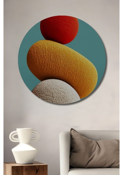 Dengeyi Bulmak Yağlı Boya Görünümlü Ahşap Dekoratif Tablo Yuvarlak Tablo