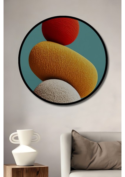 Dengeyi Bulmak Yağlı Boya Görünümlü Ahşap Dekoratif Tablo Yuvarlak Tablo fiyatları