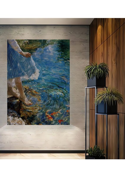 Balıklı Gölde Şık Sulu Boya Görünümlü Dekoratif Ahşap Tablo Dikdörtgen Tablo