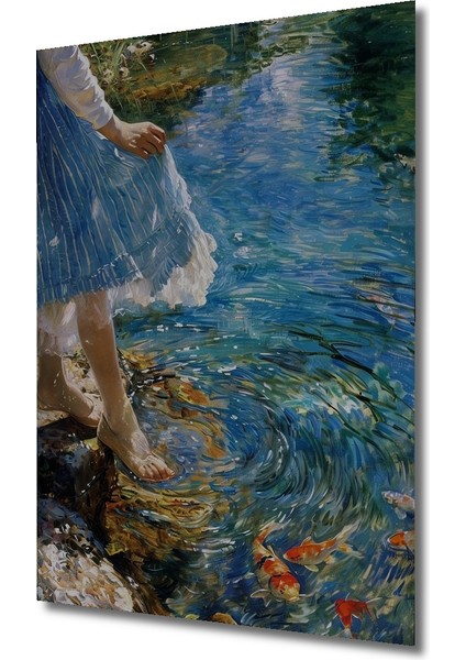 Balıklı Gölde Şık Sulu Boya Görünümlü Dekoratif Ahşap Tablo Dikdörtgen Tablo modelleri