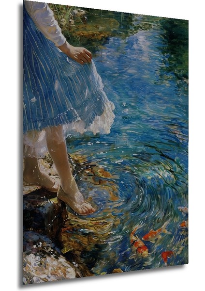 Balıklı Gölde Şık Sulu Boya Görünümlü Dekoratif Ahşap Tablo Dikdörtgen Tablo fırsatları