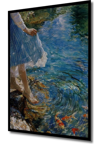 Balıklı Gölde Şık Sulu Boya Görünümlü Dekoratif Ahşap Tablo Dikdörtgen Tablo indirimleri