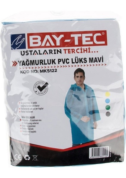 Pvc Lüks Yağmurluk Açık Mavi Cepli Sırttan Havalandırmalı 260GR-MK5122