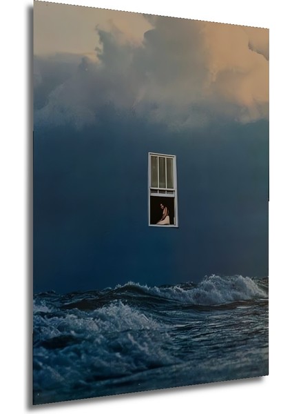 Deniz Kenarında Pencereden Bakan Kadın Yağlı Boya Görünümlü Ahşap Dekoratif Tablo Dikdörtgen Tablo fırsatları