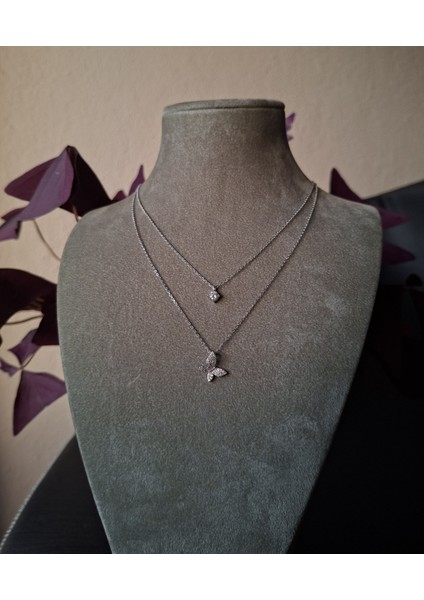 925 Ayar Gümüş Çift Zincirli Kelebeğim Model Genç/yetişkin Kadın Kolyesi fiyatları