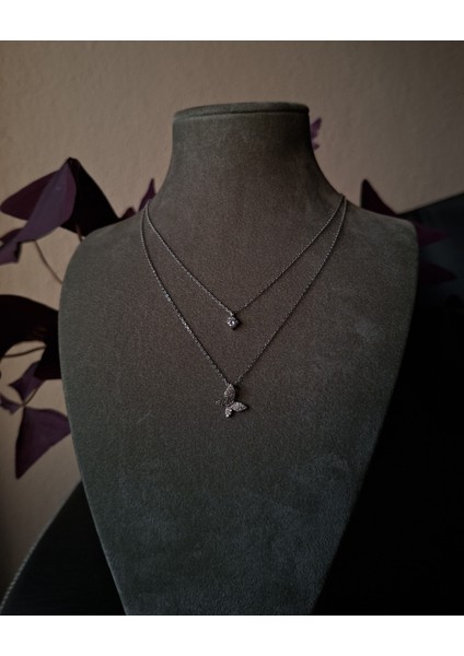 925 Ayar Gümüş Çift Zincirli Kelebeğim Model Genç/yetişkin Kadın Kolyesi modelleri