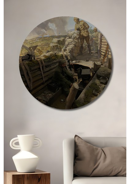 Cesur Siperler Yağlı Boya Görünümlü Ahşap Dekoratif Tablo Yuvarlak Tablo