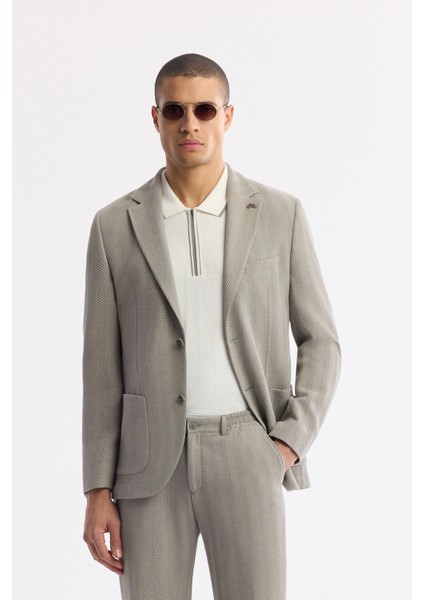 Erkek Gri Mono Yaka Viskon Karışımlı Hafif Bi-Stretch Blazer Comfort Slim Fit Ceket A51Y4011