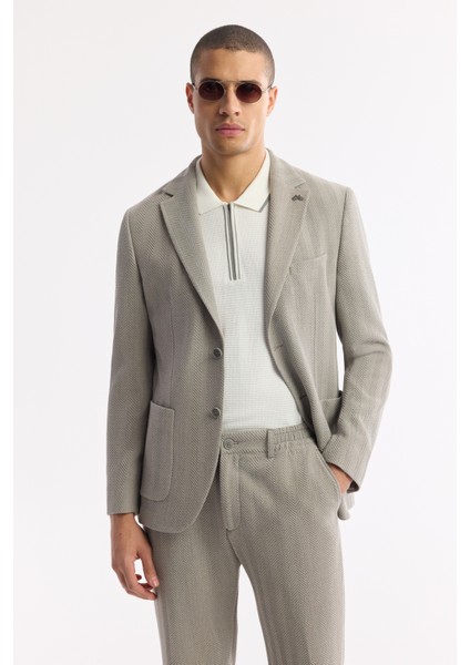 Erkek Gri Mono Yaka Viskon Karışımlı Hafif Bi-Stretch Blazer Comfort Slim Fit Ceket A51Y4011
