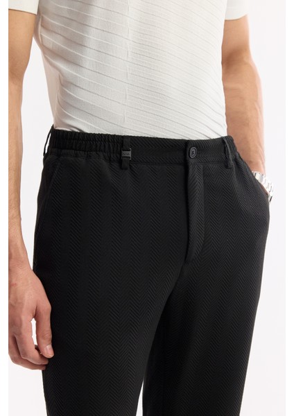 Erkek Siyah Yan Cepli Beli Lastikli Bi-Stretch Comfort Slim Fit Pantolon A51Y3211