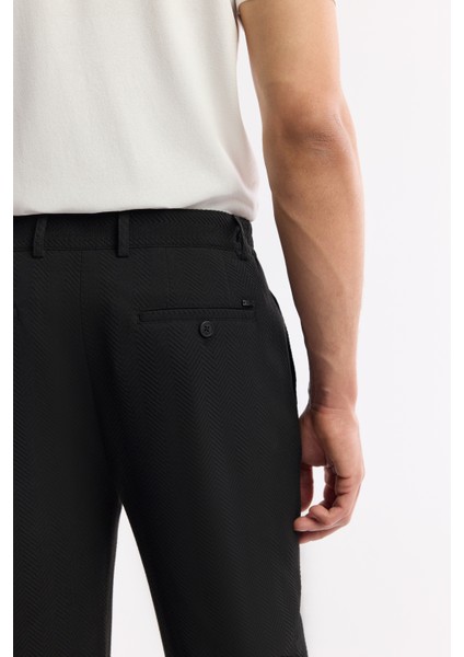 Erkek Siyah Yan Cepli Beli Lastikli Bi-Stretch Comfort Slim Fit Pantolon A51Y3211
