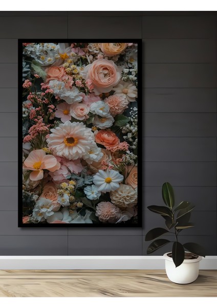 Pastel Pembe Şakayik Gül Buketi Yağlı Boya Görünümlü Ahşap Dekoratif Tablo Dikdörtgen Tablo fiyatları