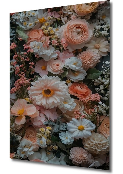 Pastel Pembe Şakayik Gül Buketi Yağlı Boya Görünümlü Ahşap Dekoratif Tablo Dikdörtgen Tablo modelleri