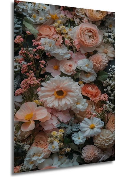 Pastel Pembe Şakayik Gül Buketi Yağlı Boya Görünümlü Ahşap Dekoratif Tablo Dikdörtgen Tablo fırsatları