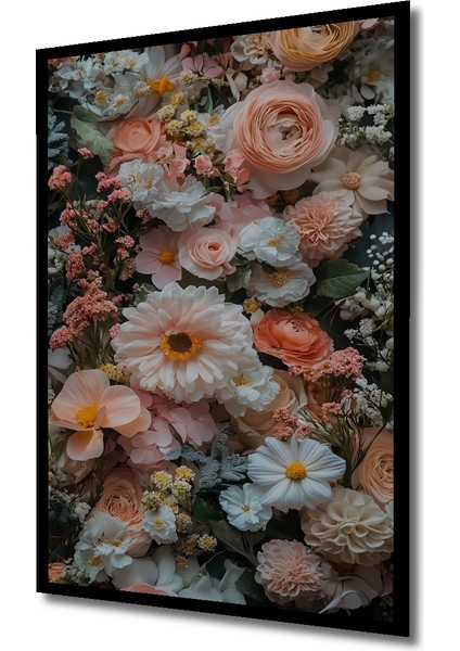 Pastel Pembe Şakayik Gül Buketi Yağlı Boya Görünümlü Ahşap Dekoratif Tablo Dikdörtgen Tablo indirimleri