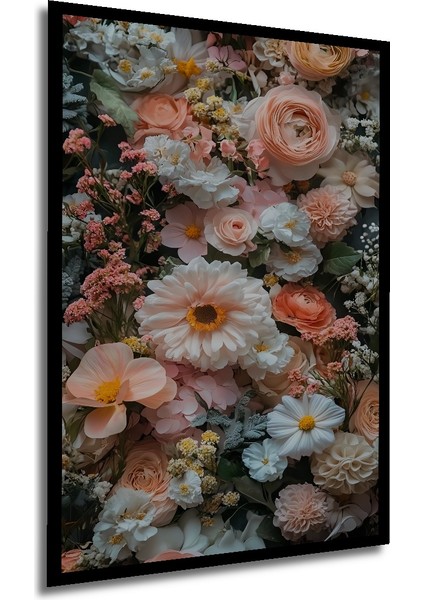 Pastel Pembe Şakayik Gül Buketi Yağlı Boya Görünümlü Ahşap Dekoratif Tablo Dikdörtgen Tablo