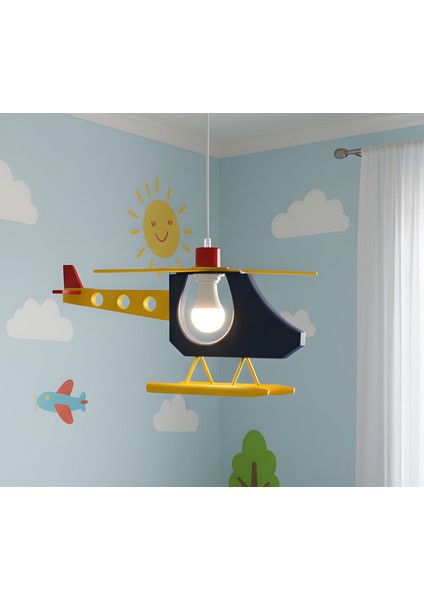 Çocuk Odası Helikopter Sarkıt Avize — Renkli Tasarım / E27 Duy - Siyah