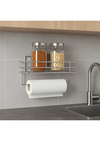 Yapışkanlı Krom Raflı Kağıt Rulo Havluluk Peçetelik Havlu Kağıtlık Mutfak Düzenleyici Raf Baharatlık fiyatları