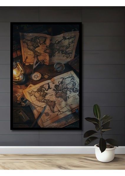 Antika Dünya Haritası Yağlı Boya Görünümlü Ahşap Dekoratif Tablo Dikdörtgen Tablo fiyatları