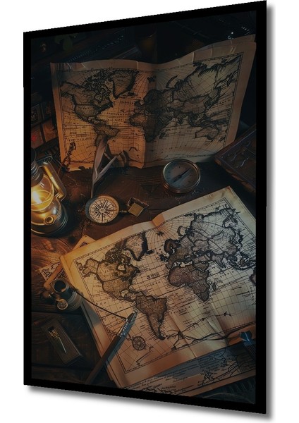 Antika Dünya Haritası Yağlı Boya Görünümlü Ahşap Dekoratif Tablo Dikdörtgen Tablo indirimleri
