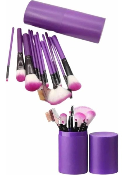 12 Parça Makyaj Fırça Seti Profesyonel Fondöten Allık Far Kontür Fırçası