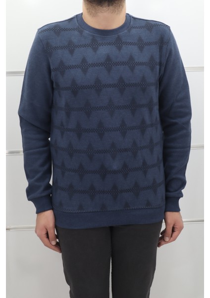 Fistan Store Erkek Desenli Spor Kesim Normal Kalıp Bisiklet Yaka Selanik Kumaşlı Kışlık Kazak