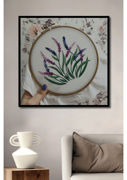 El Yapımı Nakışlı Ahşap Tablo Lavanta Bahçesi Suluboya Görünümlü Sanat Eseri Dikdörtgen Tablo fiyatları