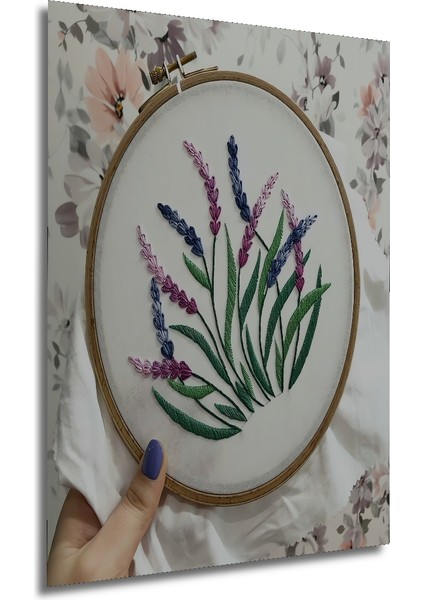 El Yapımı Nakışlı Ahşap Tablo Lavanta Bahçesi Suluboya Görünümlü Sanat Eseri Dikdörtgen Tablo fırsatları