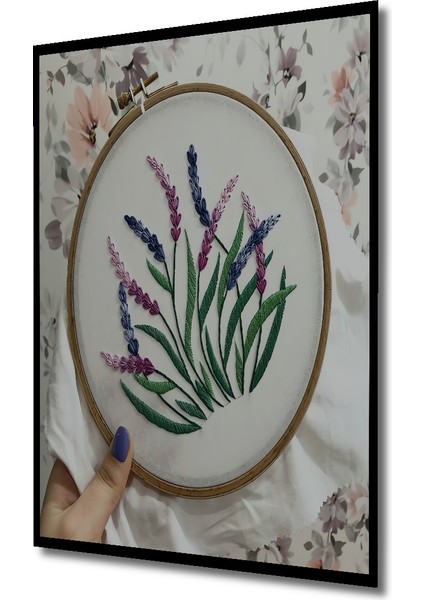 El Yapımı Nakışlı Ahşap Tablo Lavanta Bahçesi Suluboya Görünümlü Sanat Eseri Dikdörtgen Tablo indirimleri