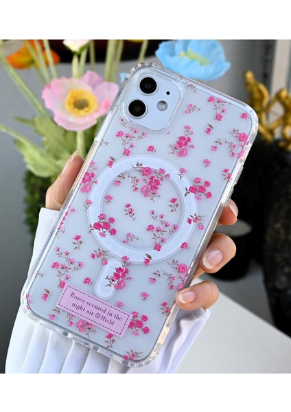Iphone 11 Uyumlu Simli Çiçekli Gerçek Magsafe Özellikli Darbe Önleyici Şeffaf Silikon Kılıf fiyatları