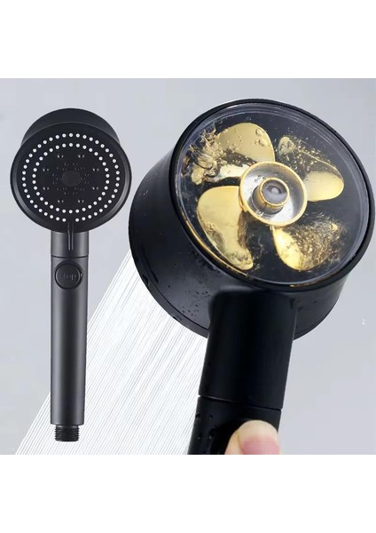 Turbo Fan 5 Fonksiyonlu Duş Başlığı, El Duşu Handshower, Siyah, Durdurma Özelliği Ile, Yenilikçi ve Çok Fonksiyonlu Aksesuarı