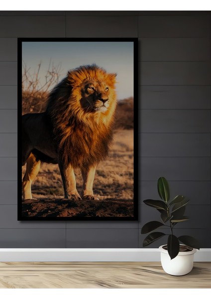 Aslanın Gücü Yağlı Boya Görünümlü Dekoratif Ahşap Tablo Dikdörtgen Tablo fiyatları