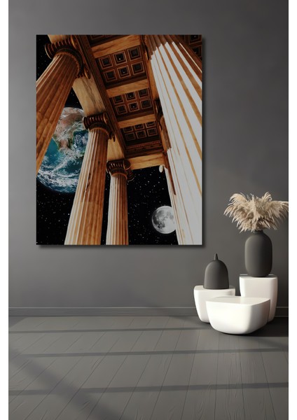 Antik Dünya ve Sonsuzluk Yağlı Boya Görünümlü Ahşap Dekoratif Tablo Dikdörtgen Tablo