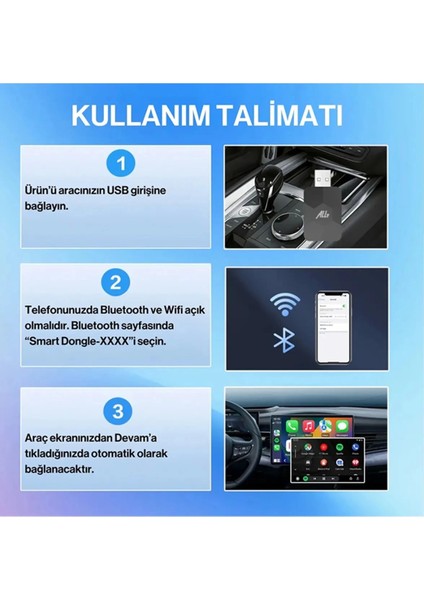 Kablosuz Carplay & Android Auto Adaptörü - Apple ve Android Cihazlar Için Evrensel Wireless Carplay Çevirici ( Lisinya )