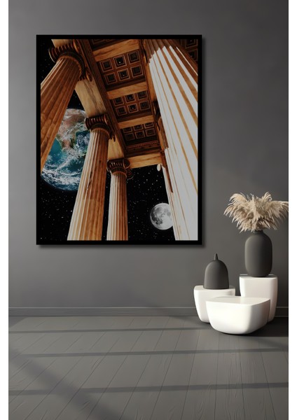 Antik Dünya ve Sonsuzluk Yağlı Boya Görünümlü Ahşap Dekoratif Tablo Dikdörtgen Tablo fiyatları