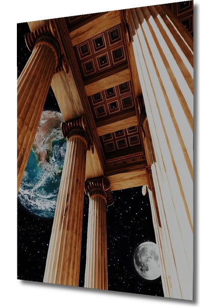 Antik Dünya ve Sonsuzluk Yağlı Boya Görünümlü Ahşap Dekoratif Tablo Dikdörtgen Tablo modelleri