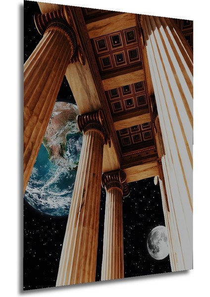 Antik Dünya ve Sonsuzluk Yağlı Boya Görünümlü Ahşap Dekoratif Tablo Dikdörtgen Tablo fırsatları