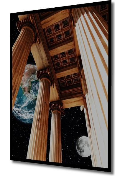 Antik Dünya ve Sonsuzluk Yağlı Boya Görünümlü Ahşap Dekoratif Tablo Dikdörtgen Tablo indirimleri