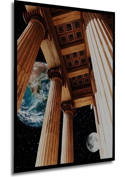 Antik Dünya ve Sonsuzluk Yağlı Boya Görünümlü Ahşap Dekoratif Tablo Dikdörtgen Tablo