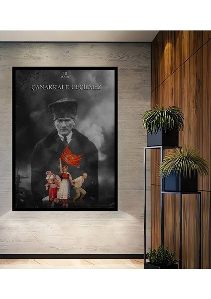 Kara Kalem Görünümlü 18 Mart Çanakkale Geçilmez Ahşap Dekoratif Tablo Dikdörtgen Tablo fiyatları