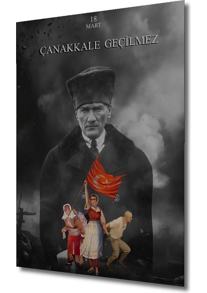 Kara Kalem Görünümlü 18 Mart Çanakkale Geçilmez Ahşap Dekoratif Tablo Dikdörtgen Tablo modelleri