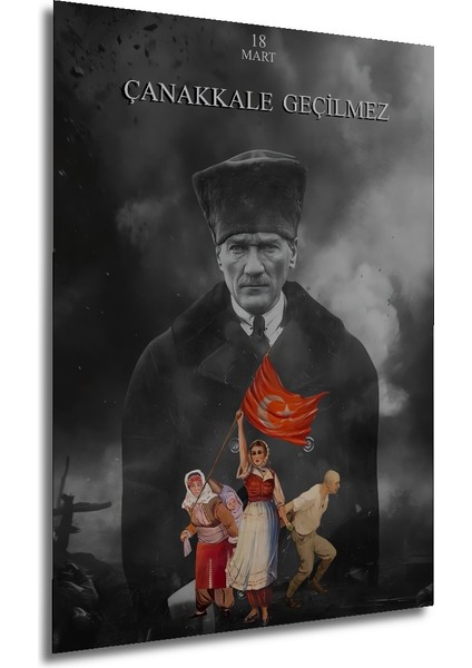 Kara Kalem Görünümlü 18 Mart Çanakkale Geçilmez Ahşap Dekoratif Tablo Dikdörtgen Tablo fırsatları