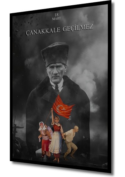 Kara Kalem Görünümlü 18 Mart Çanakkale Geçilmez Ahşap Dekoratif Tablo Dikdörtgen Tablo indirimleri