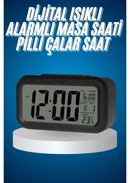 Işıklı Dereceli Masa Ofis Saati Alarmlı Termometre Takvim Çalar Saat
