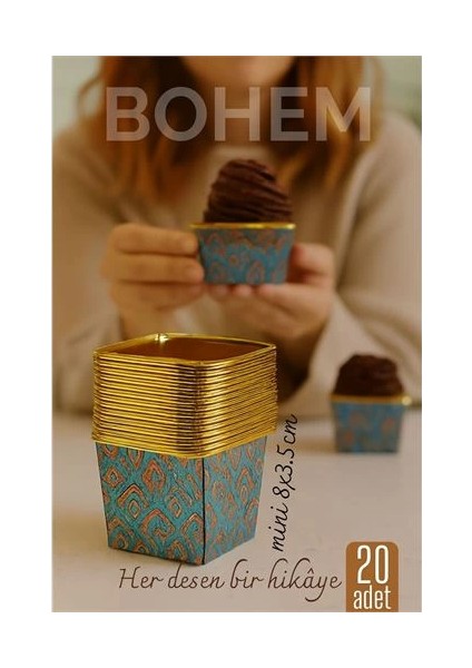 Bfs Bohem Kare Kek Kalıbı , Alüminyum Cupcake Muffin Kalıbı 20'li Paket