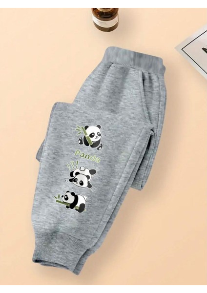 Punıx Kıds Sevimli Pandalar Baskılı 3 Iplik Kalın Kışlık Yüksek Kalite Kız Çocuk Eşofman Altı